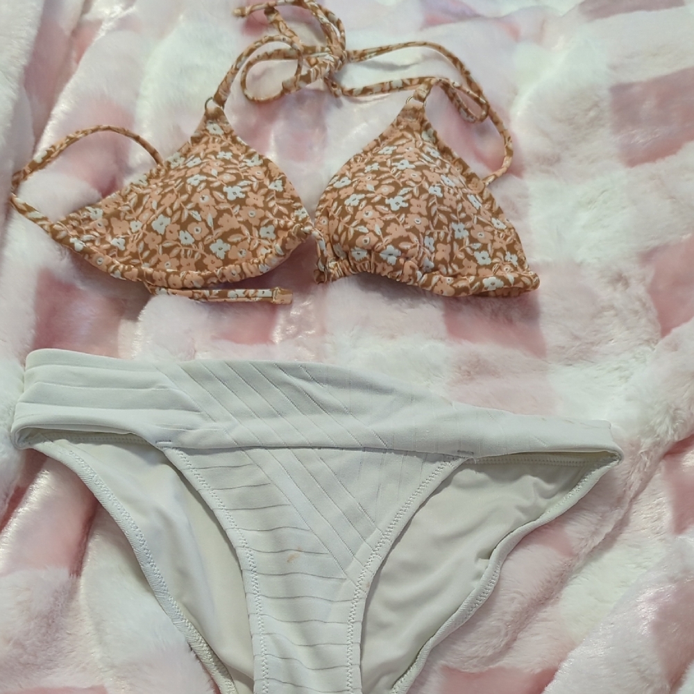 Floral Bikini Top and White Bottom